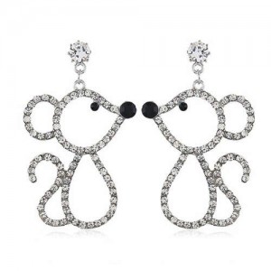 Shining Fashion Cute Mouse Design Korean Fashion Women Alloy Costume Earrings - Silver
