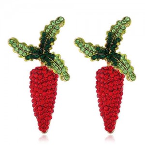 Shining Cute Carrot Design High Fashion Women Alloy Earrings - Red
