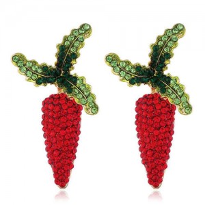 Shining Cute Carrot Design High Fashion Women Alloy Earrings - Red