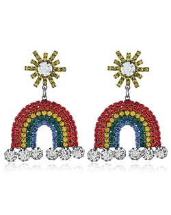 Rhinestone Embellished Rainbow Design Korean Fashion Women Alloy Earrings