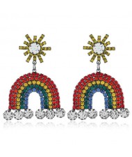 Rhinestone Embellished Rainbow Design Korean Fashion Women Alloy Earrings