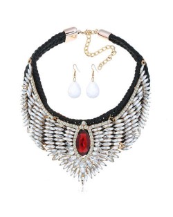 Rhinestone Embellished Wings Design Women High Fashion Costume Bib Necklace and Earrings Set