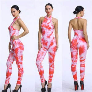 High Fashion Flower Printing Style Women One-piece Pants Suit - Red