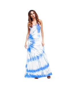 Lemon Cross Section Printing Summer High Fashion Women Long Dress - Blue