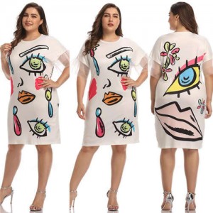 High Fashion Elements Printing Large Size Casual Style Women Short Dress