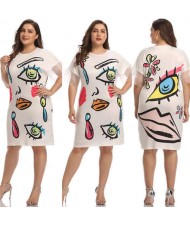 High Fashion Elements Printing Large Size Casual Style Women Short Dress