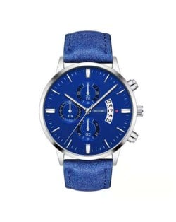 10 Colors Available Triple Index with Calendar Design Men Sport Fashion Leather Wrist Watch