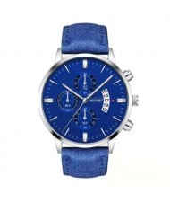10 Colors Available Triple Index with Calendar Design Men Sport Fashion Leather Wrist Watch