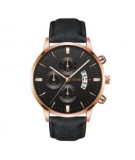 10 Colors Available Triple Index with Calendar Design Men Sport Fashion Leather Wrist Watch