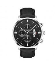 10 Colors Available Triple Index with Calendar Design Men Sport Fashion Leather Wrist Watch