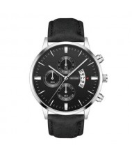 10 Colors Available Triple Index with Calendar Design Men Sport Fashion Leather Wrist Watch