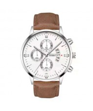 10 Colors Available Triple Index with Calendar Design Men Sport Fashion Leather Wrist Watch