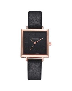 7 Colors Available Basic Pattern Square Shape Index Design Women Fashion Leather Wrist Watch