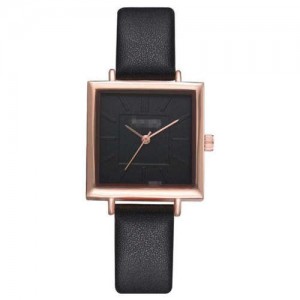7 Colors Available Basic Pattern Square Shape Index Design Women Fashion Leather Wrist Watch