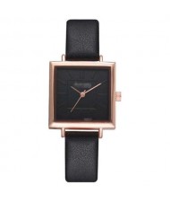 7 Colors Available Basic Pattern Square Shape Index Design Women Fashion Leather Wrist Watch