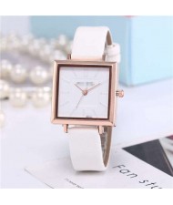 7 Colors Available Basic Pattern Square Shape Index Design Women Fashion Leather Wrist Watch