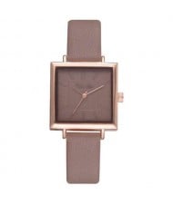 7 Colors Available Basic Pattern Square Shape Index Design Women Fashion Leather Wrist Watch