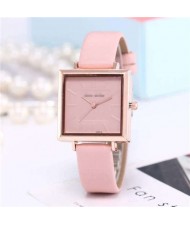 7 Colors Available Basic Pattern Square Shape Index Design Women Fashion Leather Wrist Watch