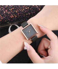 7 Colors Available Basic Pattern Square Shape Index Design Women Fashion Leather Wrist Watch