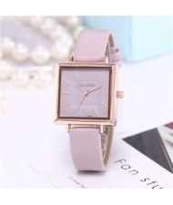 7 Colors Available Basic Pattern Square Shape Index Design Women Fashion Leather Wrist Watch