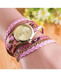 8 Colors Available Snake Skin Texture and Chain Mixed Fashion Design Women Bracelet Style Watch