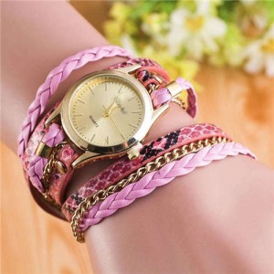 8 Colors Available Snake Skin Texture and Chain Mixed Fashion Design Women Bracelet Style Watch