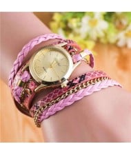 8 Colors Available Snake Skin Texture and Chain Mixed Fashion Design Women Bracelet Style Watch