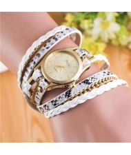 8 Colors Available Snake Skin Texture and Chain Mixed Fashion Design Women Bracelet Style Watch