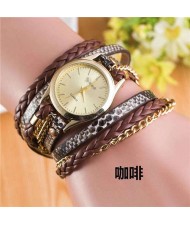 8 Colors Available Snake Skin Texture and Chain Mixed Fashion Design Women Bracelet Style Watch