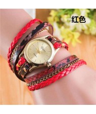 8 Colors Available Snake Skin Texture and Chain Mixed Fashion Design Women Bracelet Style Watch