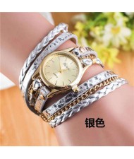 8 Colors Available Snake Skin Texture and Chain Mixed Fashion Design Women Bracelet Style Watch