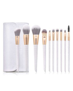 10 pcs Crocodile Scale Design Handle Short Fashion Makeup Brushes Bag Set - White