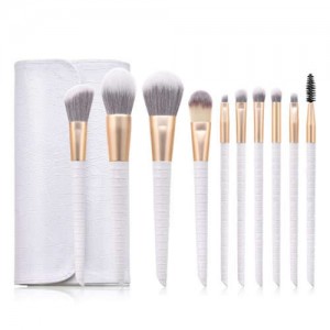10 pcs Crocodile Scale Design Handle Short Fashion Makeup Brushes Bag Set - White
