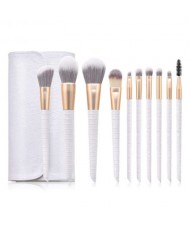 10 pcs Crocodile Scale Design Handle Short Fashion Makeup Brushes Bag Set - White