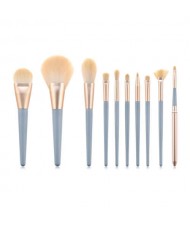 10 pcs Dark Blue Wooden Handle High Fashion Cosmetic Makeup Brushes Set