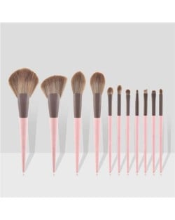 11 pcs Dual Colors Mix Design Handle Cosmetic Women Makeup Brushes Set - Pink