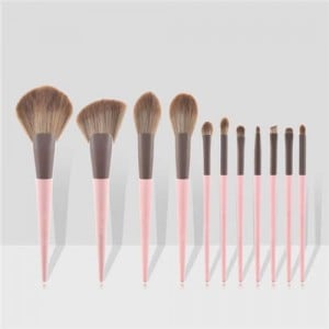 11 pcs Dual Colors Mix Design Handle Cosmetic Women Makeup Brushes Set - Pink