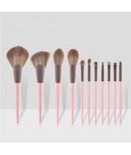 11 pcs Dual Colors Mix Design Handle Cosmetic Women Makeup Brushes Set - Pink