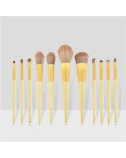 11 pcs Dual Colors Mix Design Handle Cosmetic Women Makeup Brushes Set - Yellow