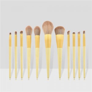 11 pcs Dual Colors Mix Design Handle Cosmetic Women Makeup Brushes Set - Yellow