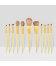 11 pcs Dual Colors Mix Design Handle Cosmetic Women Makeup Brushes Set - Yellow