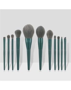 11 pcs Solid Color Wooden Handle Cosmetic Women Makeup Brushes Set - Ink Green