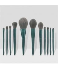 11 pcs Solid Color Wooden Handle Cosmetic Women Makeup Brushes Set - Ink Green