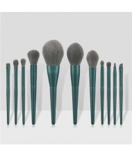 11 pcs Solid Color Wooden Handle Cosmetic Women Makeup Brushes Set - Ink Green