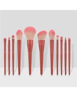 11 pcs Solid Color Wooden Handle Cosmetic Women Makeup Brushes Set - Coffee