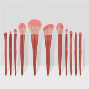 11 pcs Solid Color Wooden Handle Cosmetic Women Makeup Brushes Set - Coffee