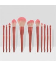 11 pcs Solid Color Wooden Handle Cosmetic Women Makeup Brushes Set - Coffee