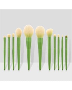 11 pcs Solid Color Wooden Handle Cosmetic Women Makeup Brushes Set - Grass Green