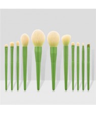 11 pcs Solid Color Wooden Handle Cosmetic Women Makeup Brushes Set - Grass Green