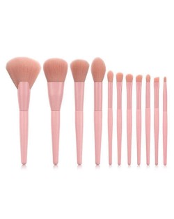 11 pcs Solid Color Wooden Handle Cosmetic Women Makeup Brushes Set - Pink